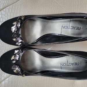 Reaction Kenneth Cole black suede heels with rhinestones size 8